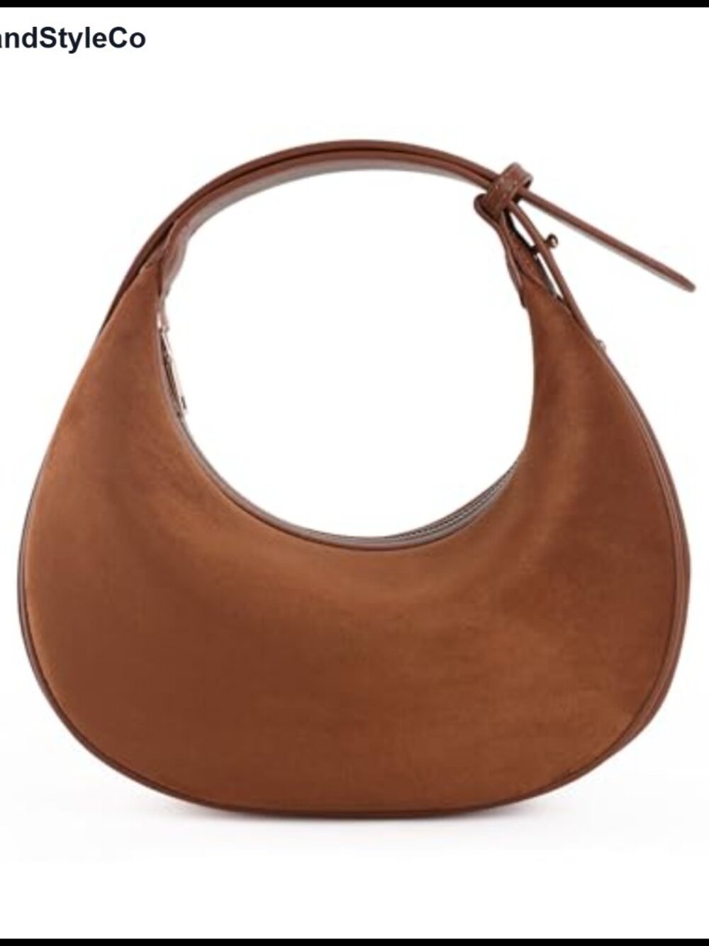 Faux Suede Crescent Hobo Handbag with Adjustable Strap